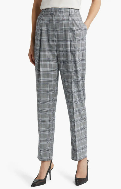 Nordstrom Pants - Nordstrom Womens High Waist Pleated Pants 10 Glen Plaid Black Blue Check Trouser